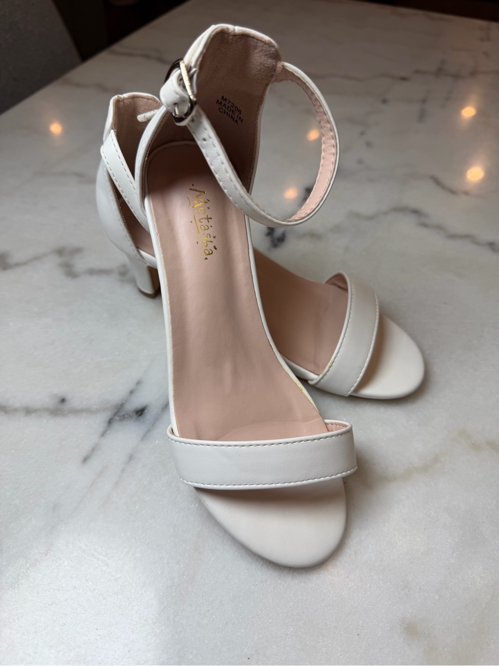 Motasha White Ankle-Strap Dress Heels